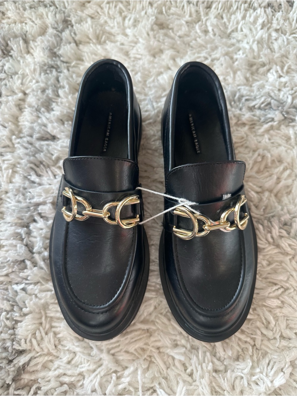 American Eagle AE Black Loafers with Gold Chain size US 6